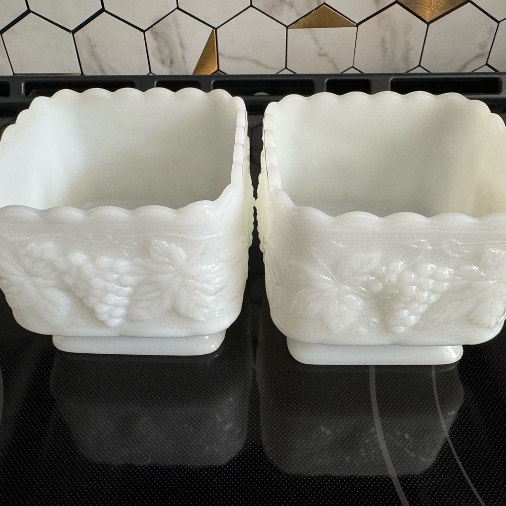 Set of Two Milk Glass Planters